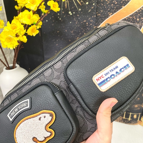 Coach Sprint Belt Bag In Signature Jacquard With Ski Patches - Picture 2 of 8